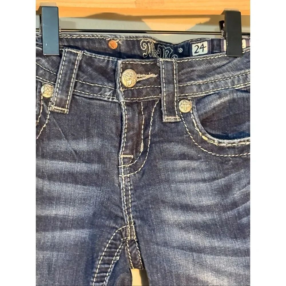 Miss Me Angel Wing Bling Embellished Flap Pocket Skinny Jeans Dark Denim Size 24